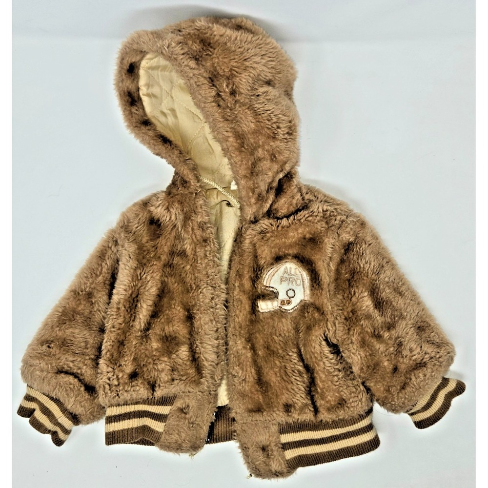 Vintage Boy's Fleece Coat Jacket Size 18 Months All Pro Football Brown Insulated